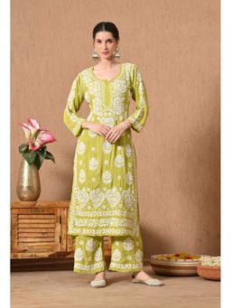 SYRISH - Green Hand Embroidered Chikankari Kurta Palazzo