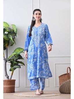 SYRISH - Hand Embroidered Chikankari Mulmul Kurta Palazzo Dark Blue
