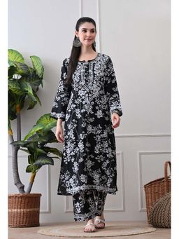 SYRISH - Hand Embroidered Chikankari Mulmul Kurta Palazzo Black
