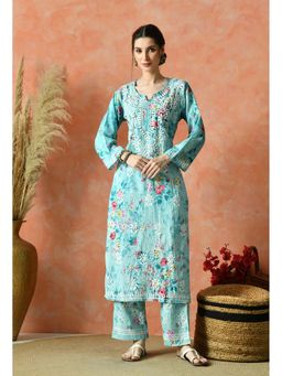 SYRISH - Hand Embroidered Mulmul Kurta Palazzo Blue