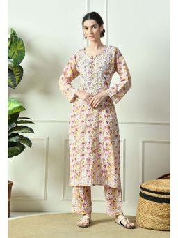 SYRISH - Floral Hand Embroidered Mulmul Chikankari Kurta Palazzo