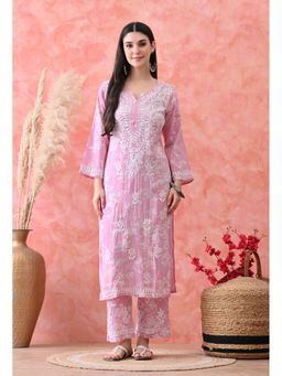 SYRISH - Hand Embroidered Chikankari Mulmul Kurta Palazzo Pink