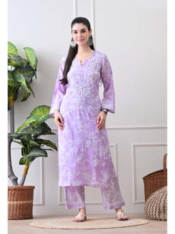 SYRISH - Hand Embroidered Chikankari Mulmul Kurta Palazzo Lavender