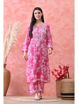 SYRISH - Hand Embroidered Chikankari Mulmul Kurta Palazzo Pink