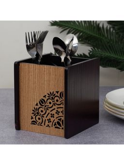 HomeTown - Reversible Dark Wenge Engineered Wood Cutlery Holder in Multi-Color