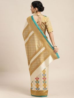 Odette - Silk Blend Beige Printed Saree with Unstitched Blouse