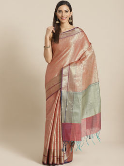 Indethnic - Banarasi Maroon Woven Design Traditional Wear Saree With Unstitched Blouse