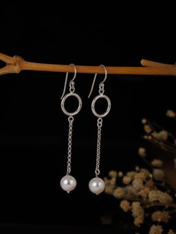 Carlton London - Silver Toned And White Contemporary Drop Earrings
