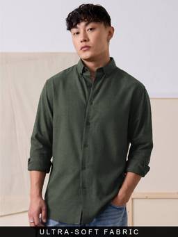 The Souled Store - Tencel Hunter Green Men Solid Shirts