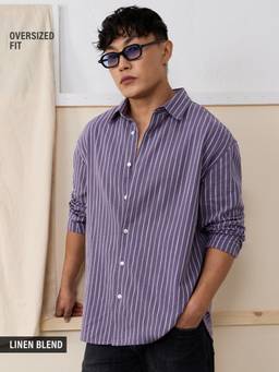The Souled Store - Lavender Men Cotton Linen Shirts