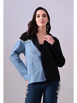 ANNY - Denim Panel Statement Blazer - Black