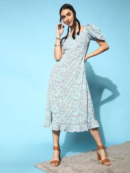 STREET 9 - Slit Printed Dress - Blue