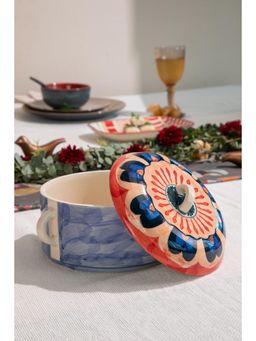 Freedom Tree - Blue Kongu Handpainted Ceramic Bowl with Lid