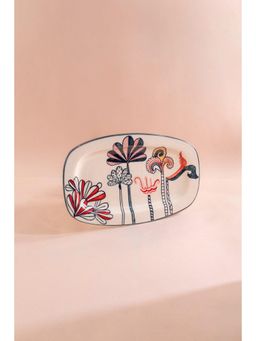 Freedom Tree - White Kongu Handpainted Ceramic Rectangle Platter