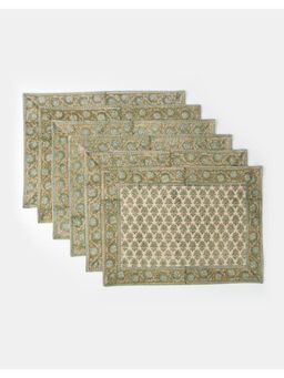 Fabindia - Green Gulnaz Printed Cotton Table Mats (Pack of 6)