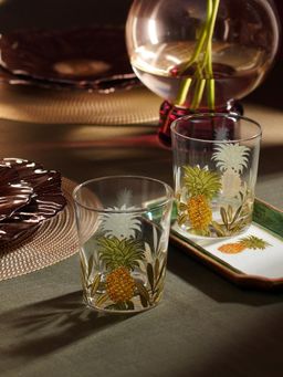 Pure Home + Living - Transparent Light Amber Pineapple Glasses (Pack of 2)
