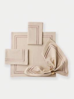 Pure Home + Living - Contrast Embroidery Beige Cotton Napkins (Pack of 4)