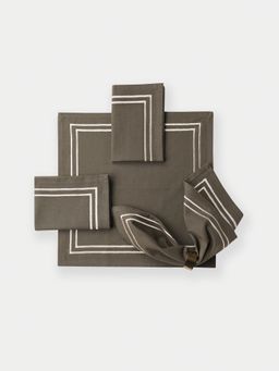 Pure Home + Living - Contrast Embroidery Grey Cotton Napkins (Pack of 4)