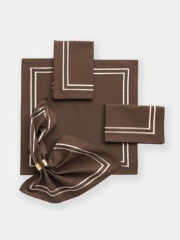Pure Home + Living - Contrast Embroidery Brown Cotton Napkins (Pack of 4)
