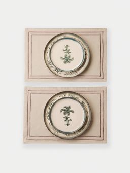 Pure Home + Living - Contrast Embroidery Beige Cotton Table Mats (Pack of 2)