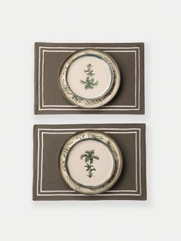 Pure Home + Living - Contrast Embroidery Grey Cotton Table Mats (Pack of 2)