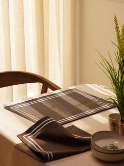 Pure Home + Living - Contrast Embroidery Brown Cotton Table Mats (Pack of 2)