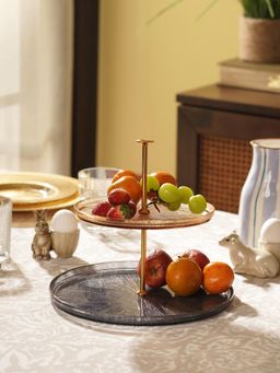 Pure Home + Living - Amber Grey Glass 2 Tier Cake Stand