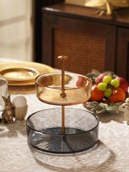 Pure Home + Living - Amber Grey Glass 2 Tier Cookie Stand