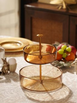 Pure Home + Living - Light and Dark Amber Brown Glass 2 Tier Cookie Stand