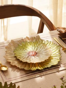 Pure Home + Living - Green Flower Shaped Glass Dessert Plate