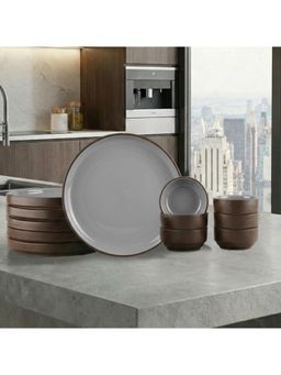 BlackCarrot - 12 Piece Brown Bone China Ceramic Dinner Set