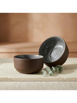 BlackCarrot - Bone China Brown Katori Bowls (Pack of 2)