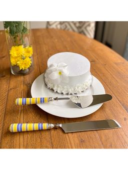 Faaya Gifting - Yellow Japanese Stripes Cake Server & Knife