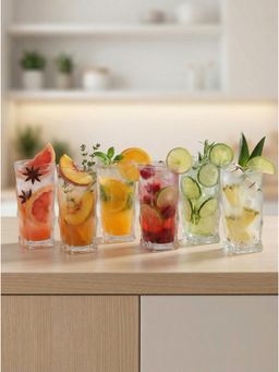Trovea's - Transparent Aqua Crest Highball Glasses (Pack of 6)