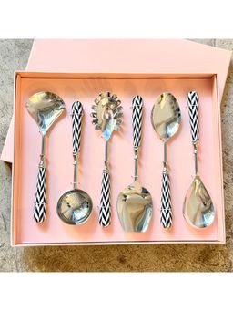Faaya Gifting - Serving Spoons Set Of 6 - Taj Chevron