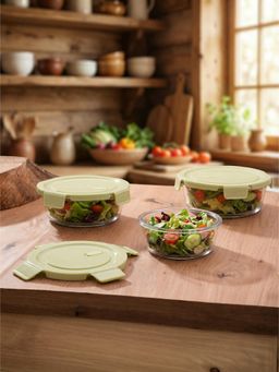 Trovea's - Transparent Round Nest Glass Lunch Box (Pack of 3)