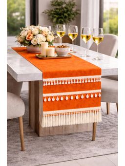 THROW PILLOW - Orange Tassels & Kowri Table Runner