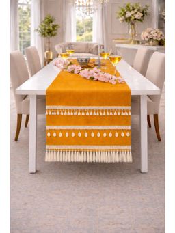 THROW PILLOW - Yellow Ochre Tassels & Kowri Table Runner