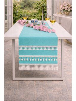 THROW PILLOW - Turquoise Blue Tassels & Kowri Table Runner