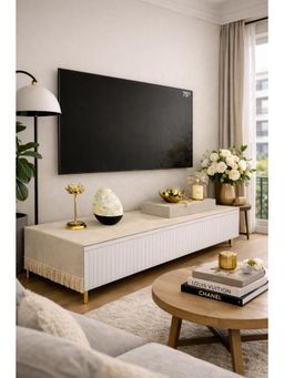 THROW PILLOW - Neutral Beige Fringe TV Unit Runner