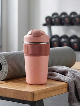 YELONA - Portable Stainless Steel Peach Rough Powder Coffee Tumbler