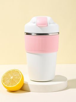 YELONA - White Portable Stainless Steel Cherry Pink Coffee Tumbler