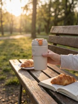 YELONA - Spill-Resistant Beige Coffee Tumbler with Straw