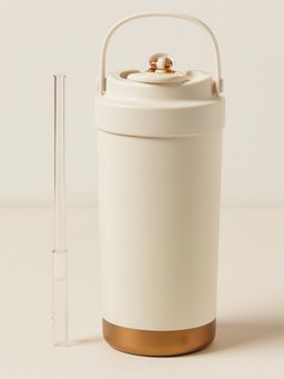 YELONA - Stainless Steel Beige Coffee Tumbler with Glass Straw
