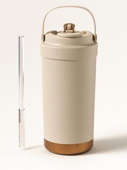 YELONA - Stainless Steel Almond Beige Coffee Tumbler with Glass Straw