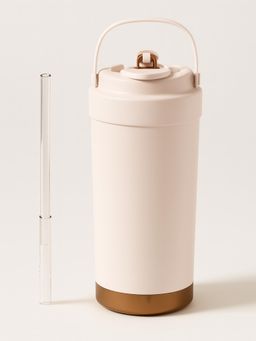 YELONA - Pink Stainless Steel Cherry Blossom Coffee Tumbler with Glass Straw