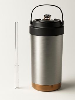 YELONA - Stainless Steel Sonic Silver Coffee Tumbler with Glass Straw