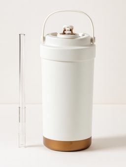 YELONA - Stainless Steel White Coffee Tumbler with Glass Straw