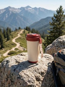 YELONA - Cosmic Latte Beige Stainless Steel Coffee Tumbler with Strap