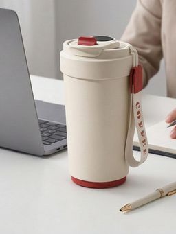 YELONA - Beige Stainless Steel Coffee Tumbler with Strap